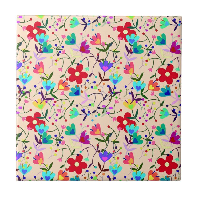 Colourful Floral Leaves Foliage Design Ceramic Tile (Front)
