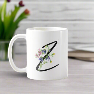 Colourful Floral Letter "Z" Black Typography  Coffee Mug