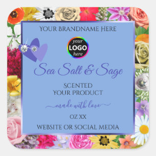 Colourful Floral Light Blue Product Labels Add Log