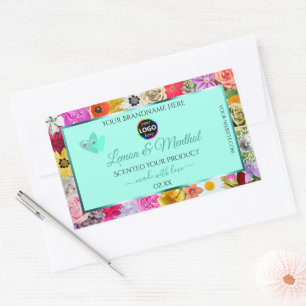 Colourful Floral Light Teal Product Labels Add Log