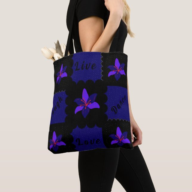 Colourful Floral Live Love Laugh Dance Tote (Close Up)
