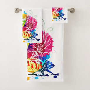 Colourful floral lizard bath towel set