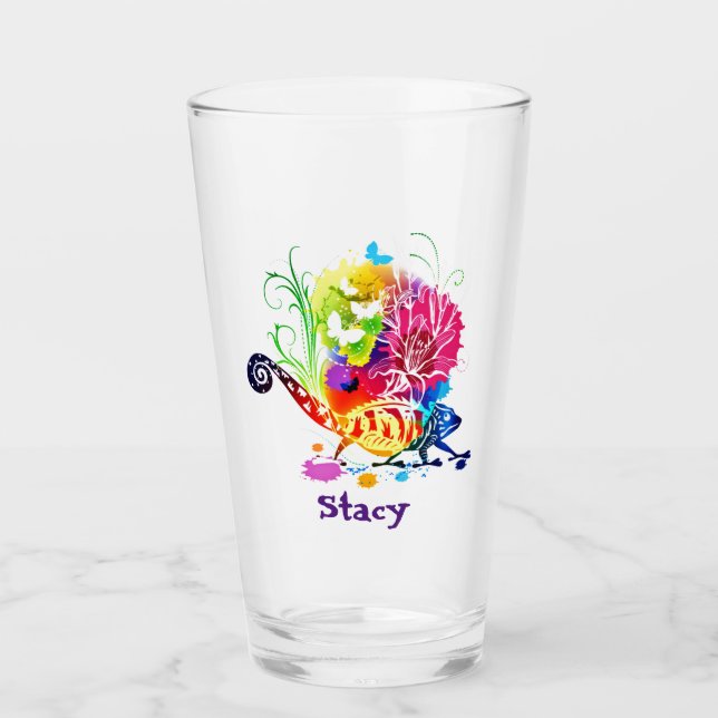 Colourful floral lizard  glass (Front)