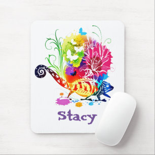 Colourful floral lizard mouse pad