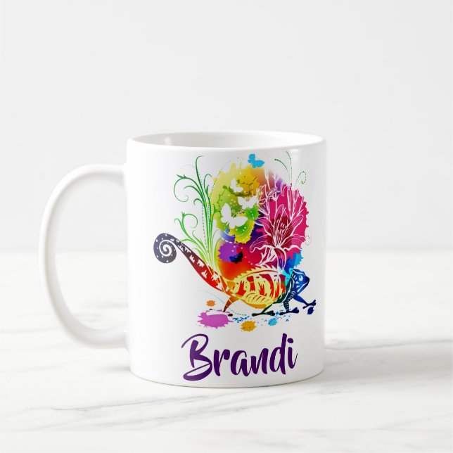 Colourful floral lizard personalised  coffee mug (Left)