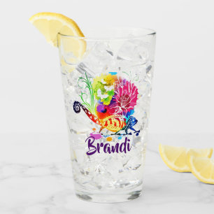 Colourful floral lizard personalised glass