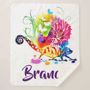 Colourful floral lizard personalised  sherpa blanket