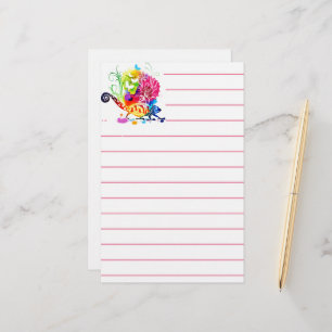 Colourful floral lizard stationery