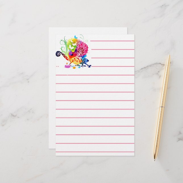 Colourful floral lizard   stationery (Front/Back In Situ)