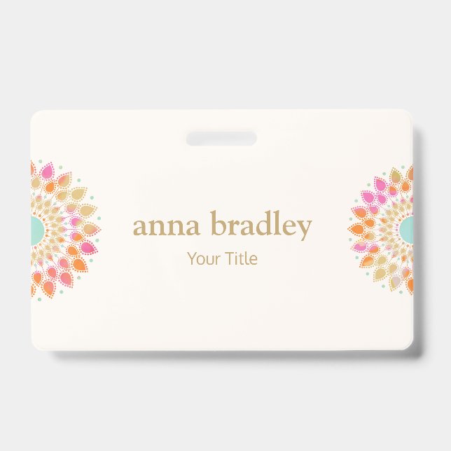 Colourful Floral  Lotus Flower  ID Badge (Front)
