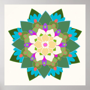 Colourful Floral Lotus Flower Mandala Poster