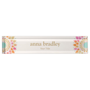 Colourful Floral  Lotus Flower  Nameplate