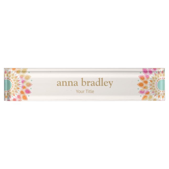 Colourful Floral  Lotus Flower  Nameplate (Front)