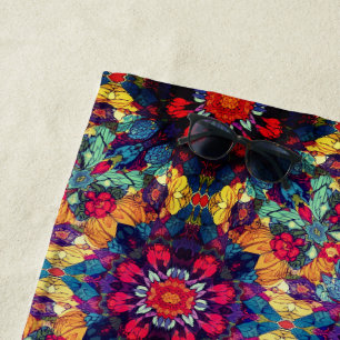 colourful floral mandala beach towel