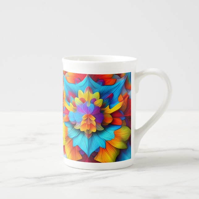 Colourful Floral Mandala Design  Bone China Mug (Right)