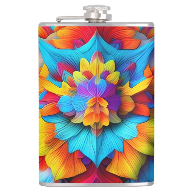 Colourful Floral Mandala Design  Hip Flask (Front)