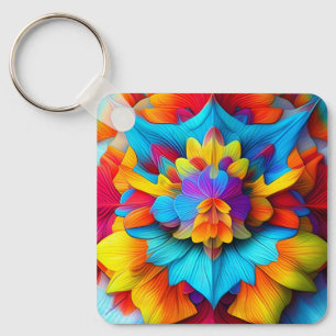 Colourful Floral Mandala Design Key Ring