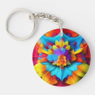 Colourful Floral Mandala Design  Key Ring