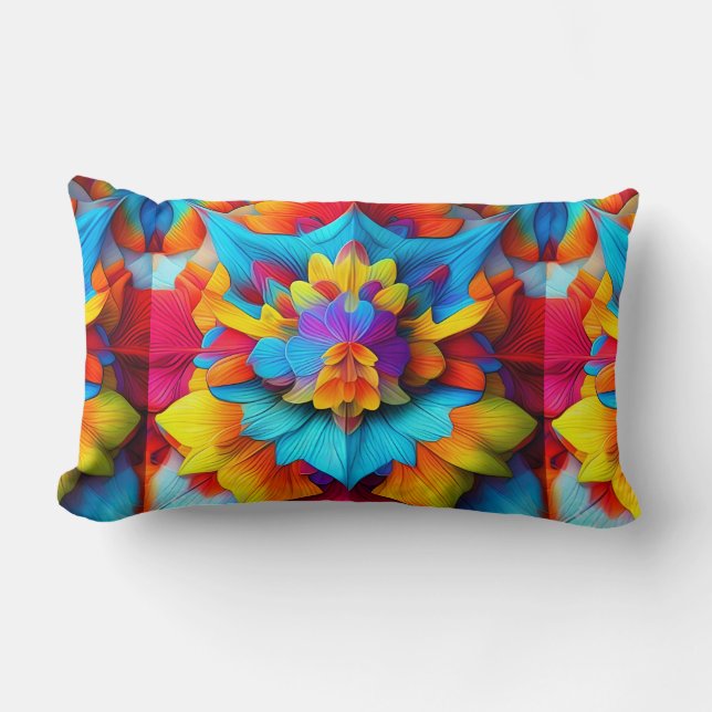 Colourful Floral Mandala Design  Lumbar Cushion (Front)