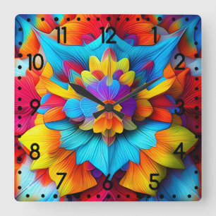 Colourful Floral Mandala Design Square Wall Clock