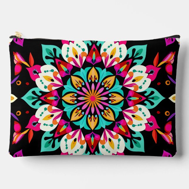 Colourful Floral Mandala Pattern Accessory Pouch (Front)