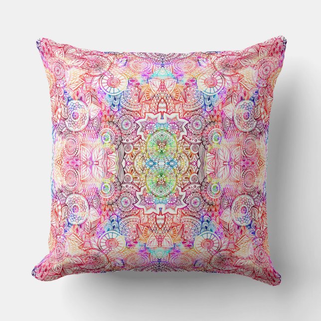 Colourful Floral Mandala Pattern Cushion (Front)