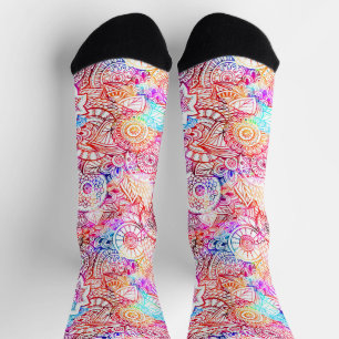 Colourful Floral Mandala Pattern Socks