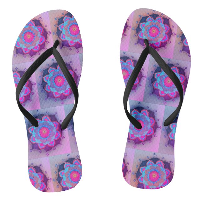 Colourful Floral Mandala Pattern  Thongs (Footbed)