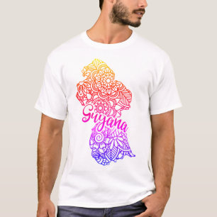 Colourful Floral Map of Guyana Illustrated Text T-Shirt