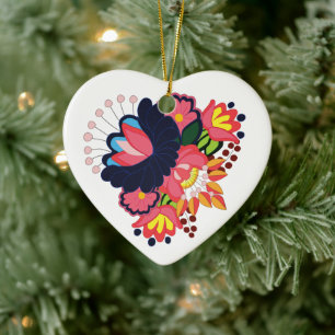 Colourful Floral Matyo Digital Folk Embroidery Ceramic Ornament