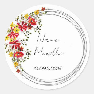 Colourful floral mendhi favour stickers