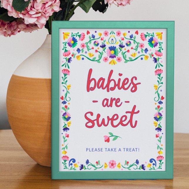 Colourful Floral Mexican Fiesta Baby Shower Treat Poster (Baby Shower Tabletop Sign)