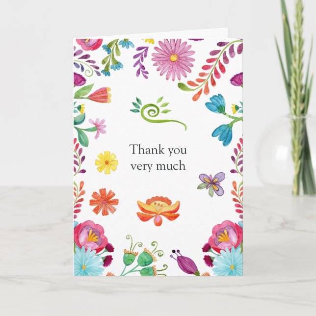 Colourful Floral Mexican Fiesta Photo Thank You Card (Front)