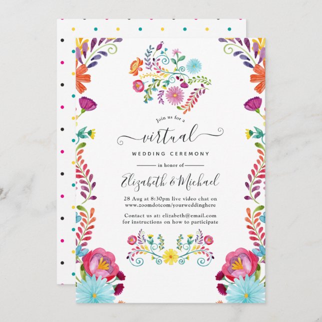 Colourful Floral Mexican Fiesta Virtual Wedding Invitation (Front/Back)