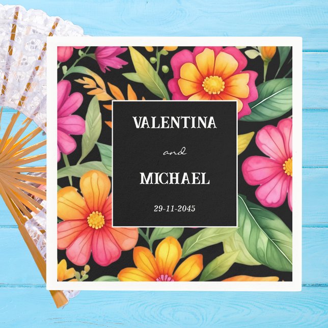 Colourful Floral Mexican Fiesta Wedding Napkin (Creator Uploaded)