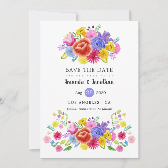 Colourful Floral Mexican Fiesta Wedding Photo Save The Date (Front)