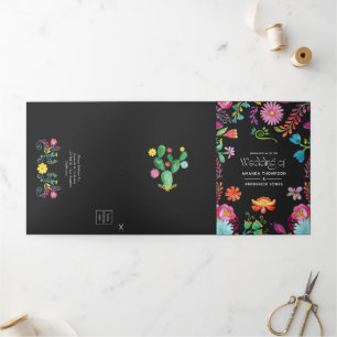 Colourful Floral Mexican Fiesta Wedding Tri-Fold Invitation