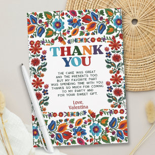 Colourful Floral Mexican Folk Art Embroidery Fiest Thank You Card