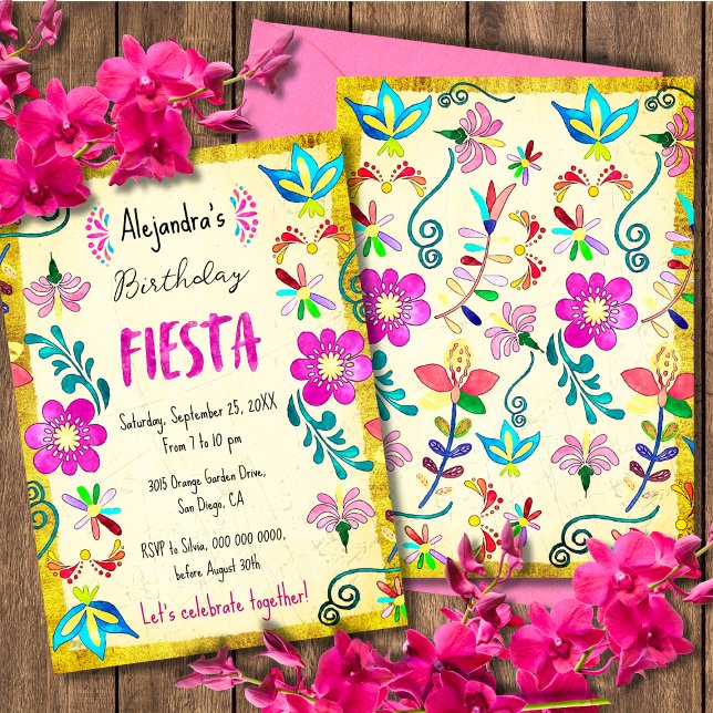 Colourful Floral Mexican Folk Art Fiesta Birthday  Invitation (Creator Uploaded)