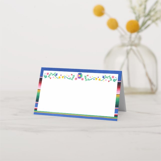 Colourful Floral Mexican Serape Baby Shower  Place Card (Front)
