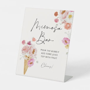 Colourful Floral Mimosa Bar Bridal Shower Pedestal Sign
