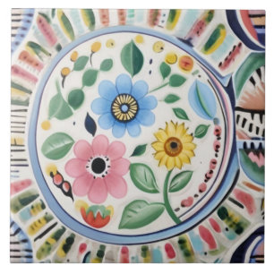 Colourful Floral Modern Contemporary Flowers Ceramic Tile