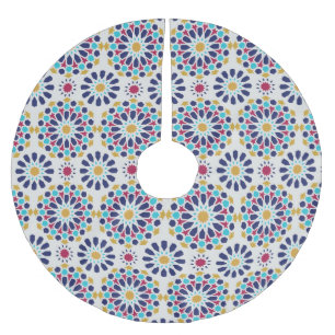 Colourful Floral Moroccan Tile Mosaic Christmas Brushed Polyester Tree Skirt