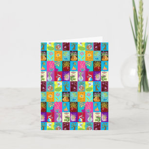 Colourful Floral Mosaic Blank Card
