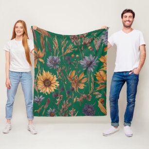 Colourful floral motif fleece blanket
