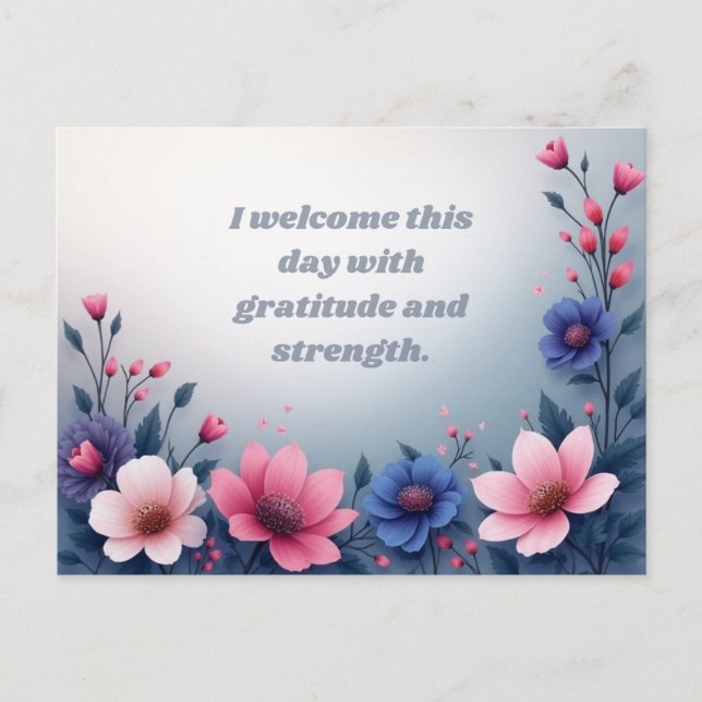 Colourful Floral Motivation Gratitude and Strength Postcard (Front)