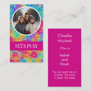 Colourful floral Mum to photo pink Let's play Calling Card