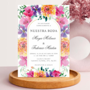Colourful Floral Nuestra Boda Spanish Wedding Invitation