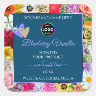 Colourful Floral Ocean Blue Product Labels Add Log