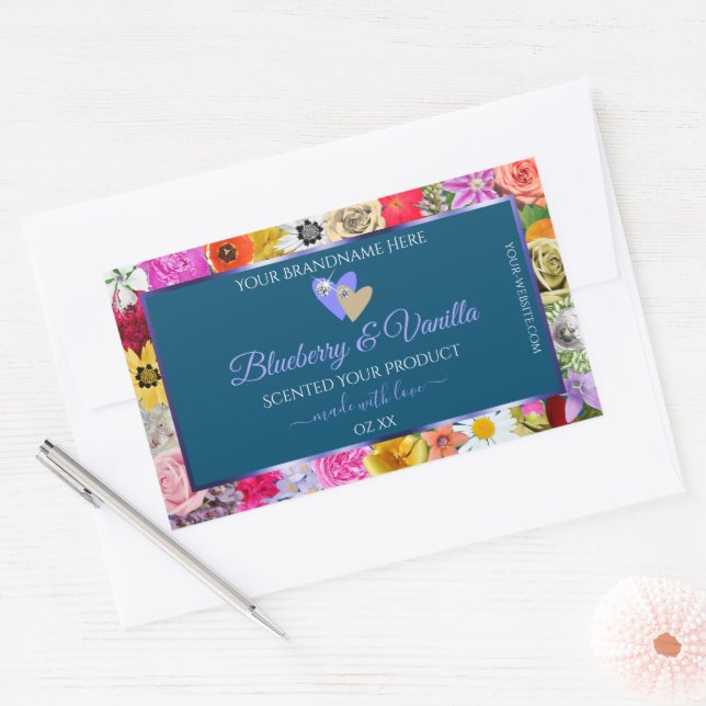 Colourful Floral Ocean Blue Product Labels Hearts (Envelope)